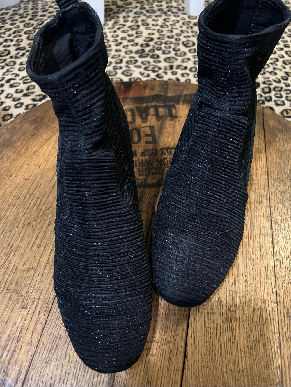 Katie Perry Black Ribbed Stretch Sock Booties with Subtle Sparkle